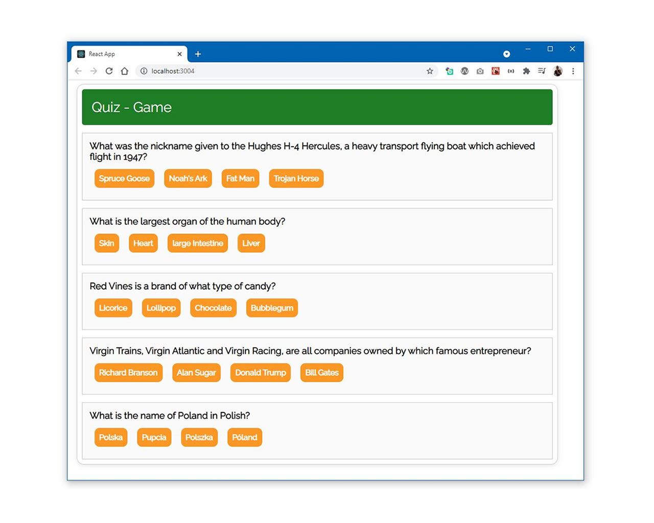 React Basic Quiz-Game